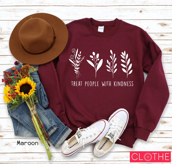 Treat People With Kindness Sweatshirt,  Cute Fall Sweatshirts for Women, Minimal Shirt Gifts for Women - Girls, Clothe Design, C5003