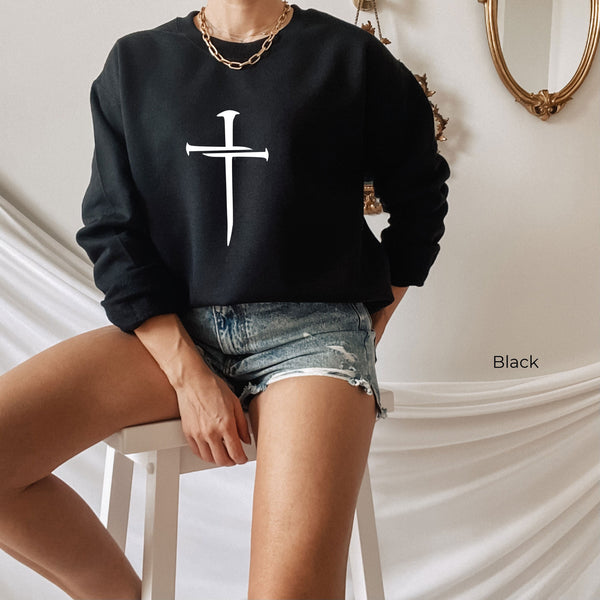 Nail Cross Shirt,Nail Cross Sweatshirt,Blessed Shirt,Christian Shirt,Faith Shirt,Distressed Shirt,Vertical Cross,Disciple,Love,Grace,C5905