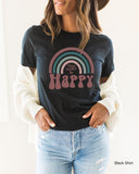 Retro Style Shirt,Rainbow Shirt,Boho Shirt,Think  Be Happy,Vintage Tee, Motivational Shirt, Happy TeeC6138