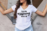 Social Distance Queen White with Black Ringer Tee, Trendy Funny Graphic Tee, Introvert Self Quarantine Shirt,C5991