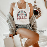 Retro Style Shirt,Rainbow Shirt,Boho Shirt,Think  Be Happy,Vintage Tee, Motivational Shirt, Happy TeeC6138