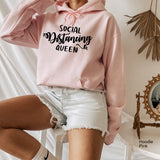 Social distancing queen Sweatshirt.Social Distance Queen White with Black Ringer Sweatshirt,Introvert Self Quarantine Sweatshirt,C5991