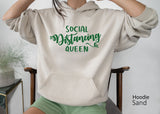 Social distancing queen Sweatshirt.Social Distance Queen White with Black Ringer Sweatshirt,Introvert Self Quarantine Sweatshirt,C5991