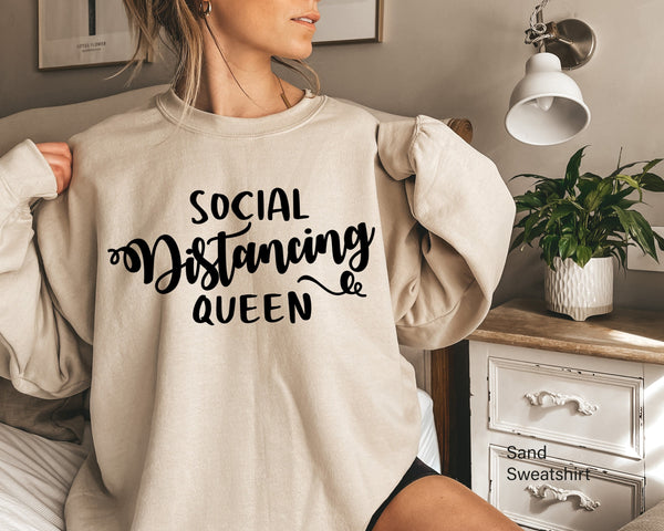 Social distancing queen Sweatshirt.Social Distance Queen White with Black Ringer Sweatshirt,Introvert Self Quarantine Sweatshirt,C5991